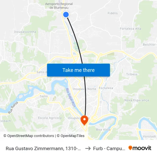 Rua Gustavo Zimmermann, 1310-1360 to Furb - Campus 3 map