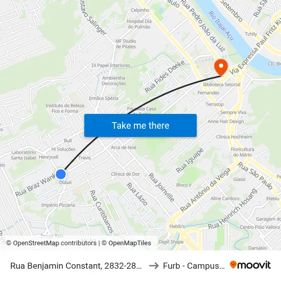 Rua Benjamin Constant, 2832-2850 to Furb - Campus 3 map