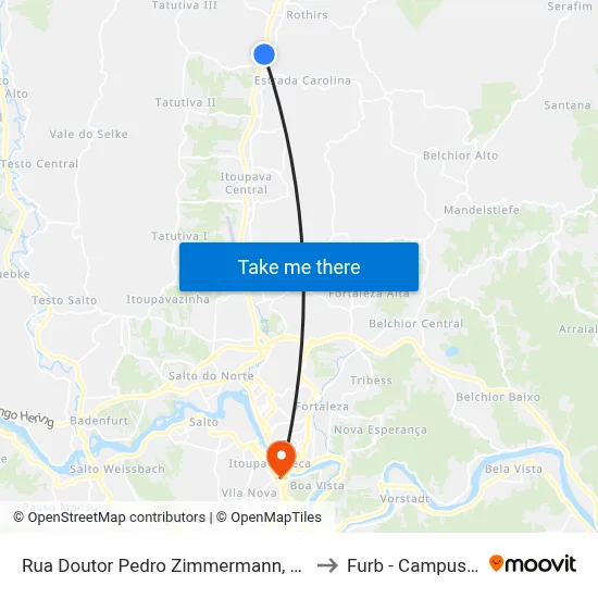 Rua Doutor Pedro Zimmermann, 29 to Furb - Campus 3 map
