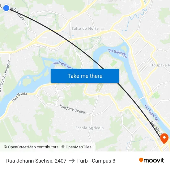 Rua Johann Sachse, 2407 to Furb - Campus 3 map