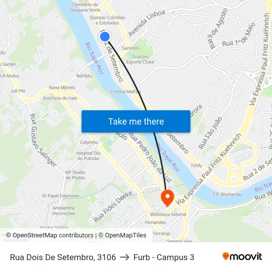 Rua Dois De Setembro, 3106 to Furb - Campus 3 map