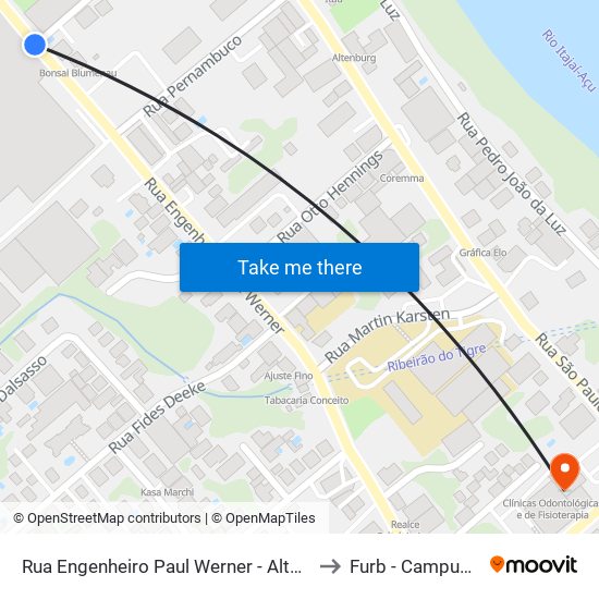 Rua Engenheiro Paul Werner - Altona to Furb - Campus 3 map