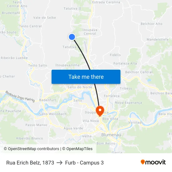 Rua Erich Belz, 1873 to Furb - Campus 3 map