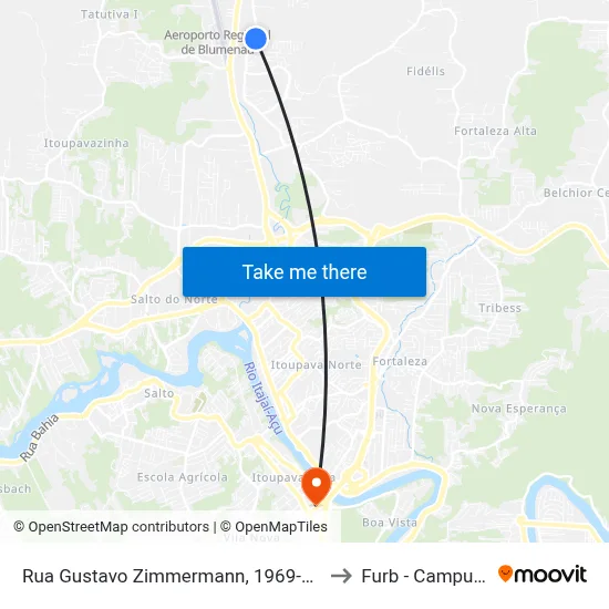 Rua Gustavo Zimmermann, 1969-2037 to Furb - Campus 3 map