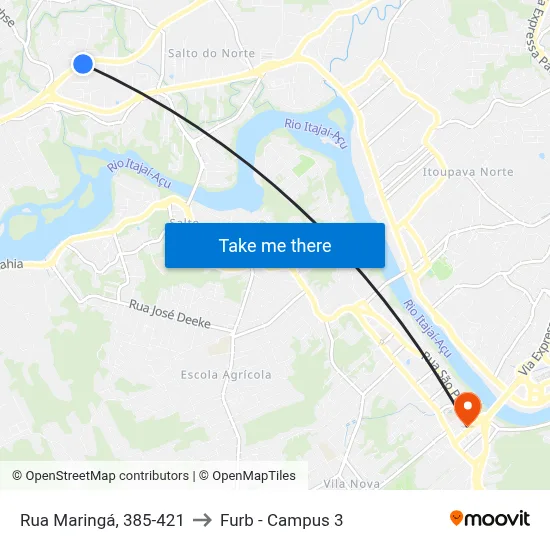 Rua Maringá, 385-421 to Furb - Campus 3 map