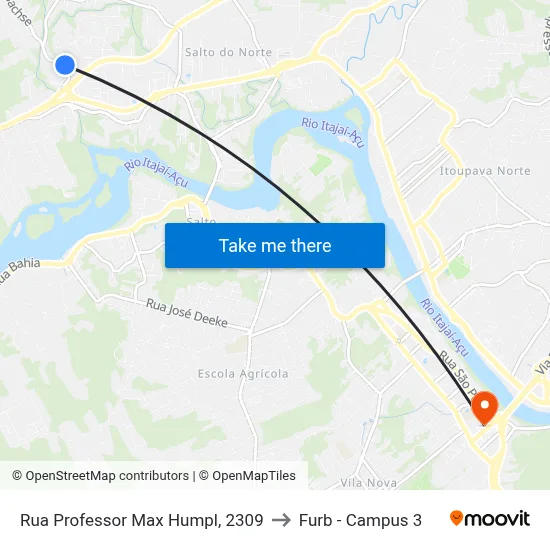 Rua Professor Max Humpl, 2309 to Furb - Campus 3 map