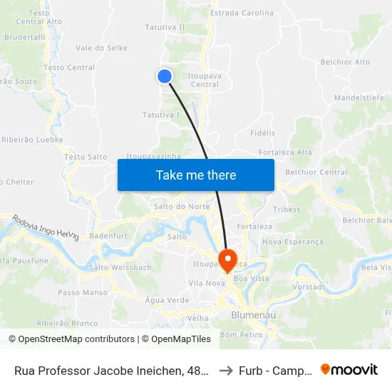 Rua Professor Jacobe Ineichen, 4824-4975 to Furb - Campus 3 map