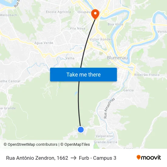 Rua Antônio Zendron, 1662 to Furb - Campus 3 map