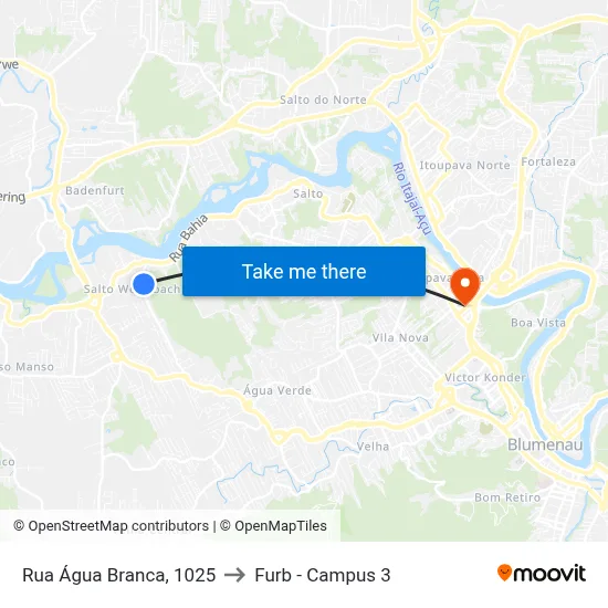 Rua Água Branca, 1025 to Furb - Campus 3 map