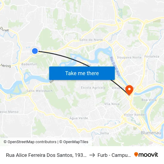 Rua Alice Ferreira Dos Santos, 193-369 to Furb - Campus 3 map