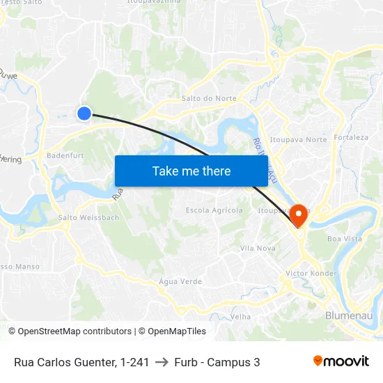 Rua Carlos Guenter, 1-241 to Furb - Campus 3 map
