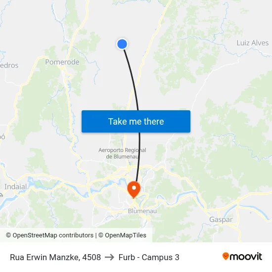 Rua Erwin Manzke, 4508 to Furb - Campus 3 map