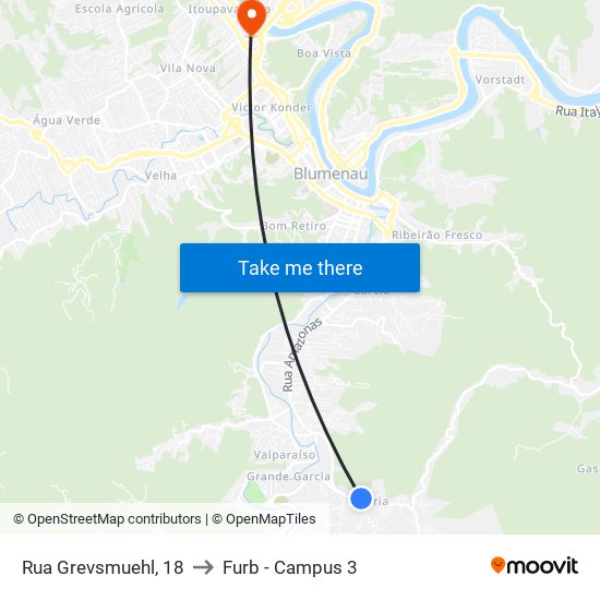 Rua Grevsmuehl, 18 to Furb - Campus 3 map