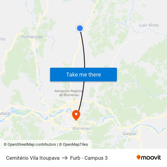 Cemitério Vila Itoupava to Furb - Campus 3 map