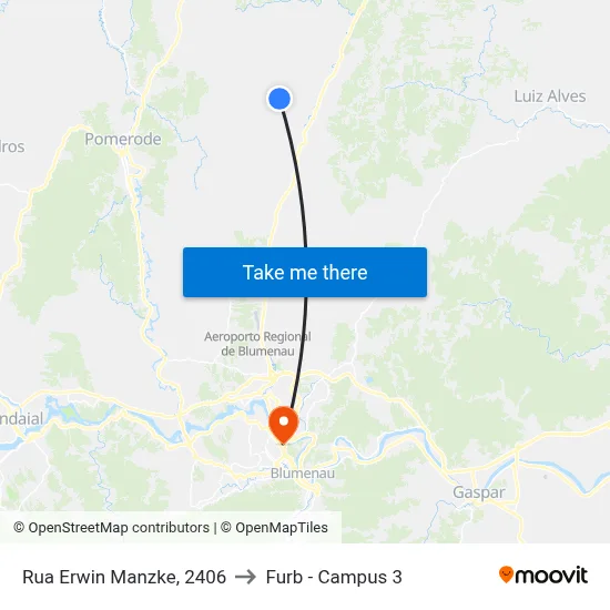 Rua Erwin Manzke, 2406 to Furb - Campus 3 map