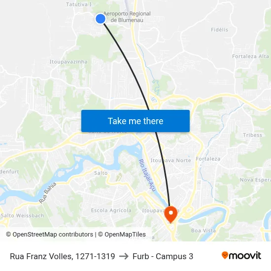Rua Franz Volles, 1271-1319 to Furb - Campus 3 map