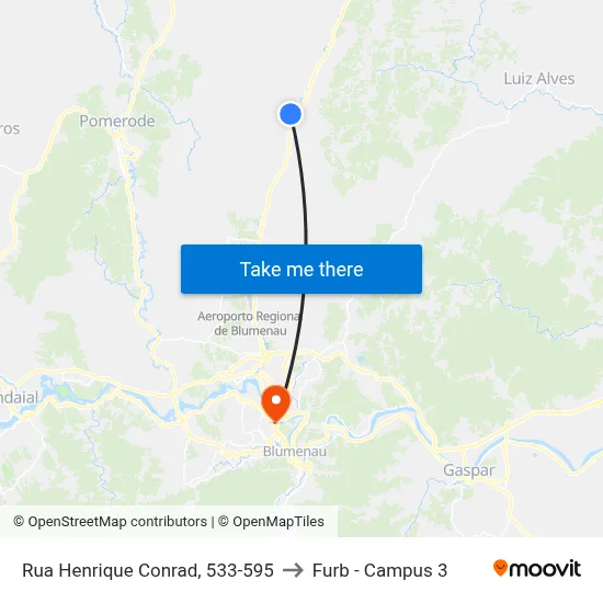 Rua Henrique Conrad, 533-595 to Furb - Campus 3 map