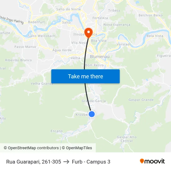 Rua Guarapari, 261-305 to Furb - Campus 3 map