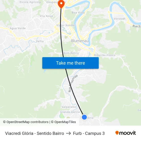 Viacredi Glória - Sentido Bairro to Furb - Campus 3 map