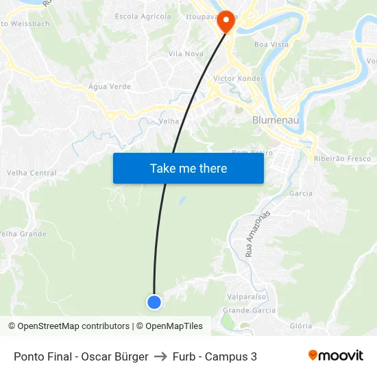 Ponto Final - Oscar Bürger to Furb - Campus 3 map