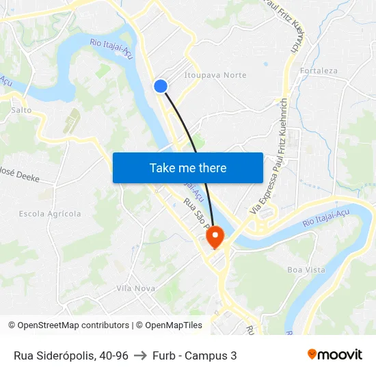 Rua Siderópolis, 40-96 to Furb - Campus 3 map