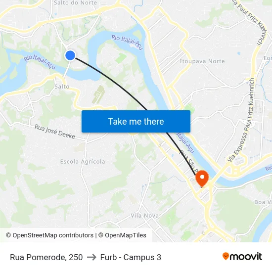 Rua Pomerode, 250 to Furb - Campus 3 map