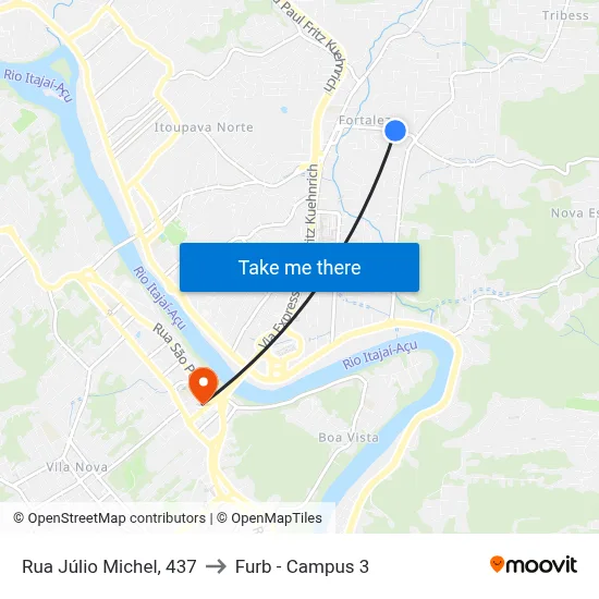 Rua Júlio Michel, 437 to Furb - Campus 3 map