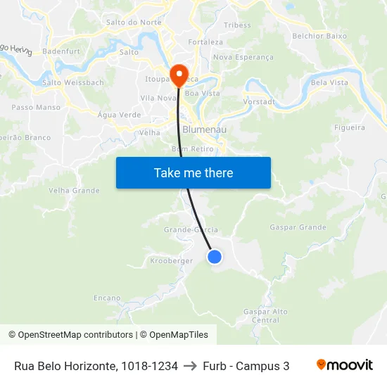 Rua Belo Horizonte, 1018-1234 to Furb - Campus 3 map