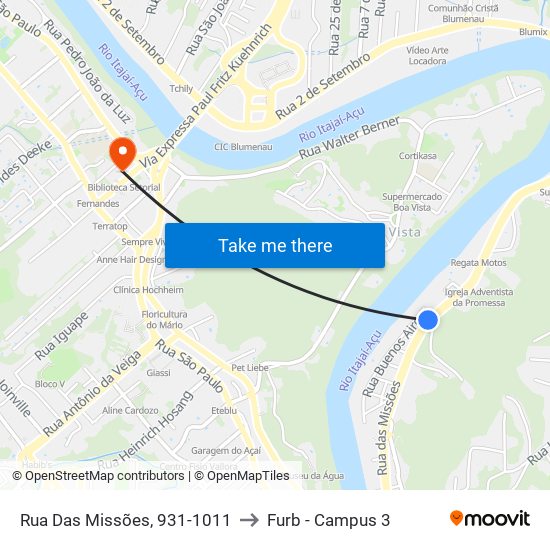 Rua Das Missões, 931-1011 to Furb - Campus 3 map