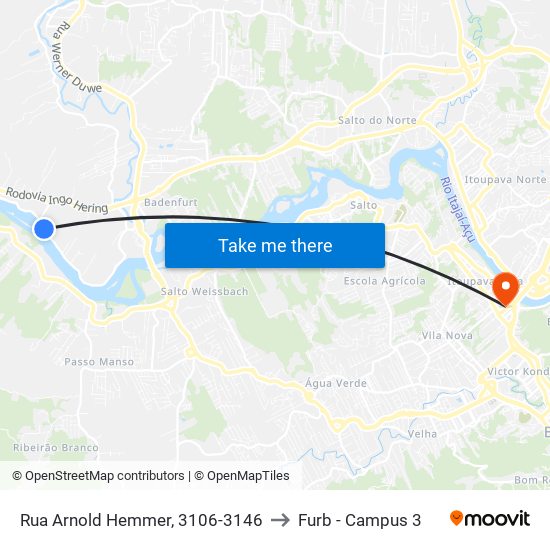 Rua Arnold Hemmer, 3106-3146 to Furb - Campus 3 map