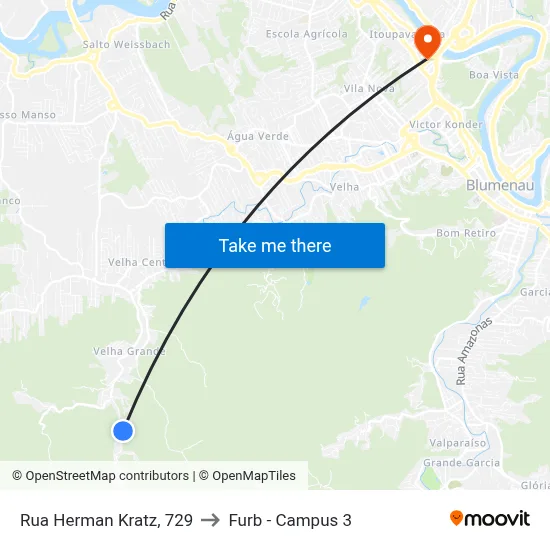 Rua Herman Kratz, 729 to Furb - Campus 3 map