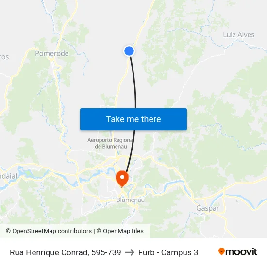Rua Henrique Conrad, 595-739 to Furb - Campus 3 map