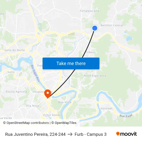 Rua Juventino Pereira, 224-244 to Furb - Campus 3 map
