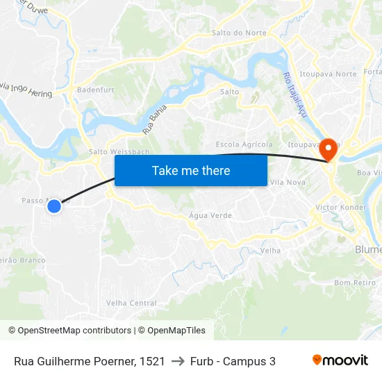 Rua Guilherme Poerner, 1521 to Furb - Campus 3 map