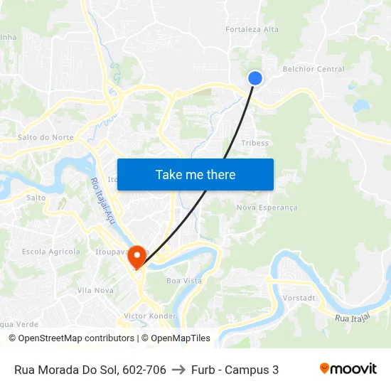 Rua Morada Do Sol, 602-706 to Furb - Campus 3 map