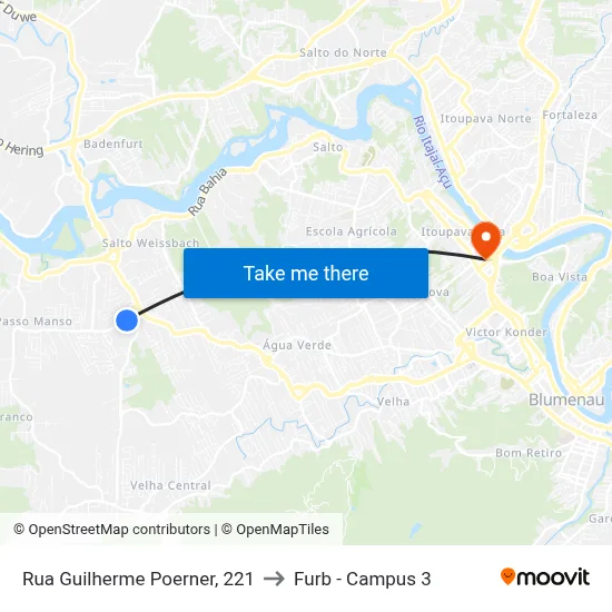 Rua Guilherme Poerner, 221 to Furb - Campus 3 map