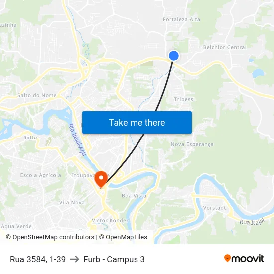 Rua 3584, 1-39 to Furb - Campus 3 map