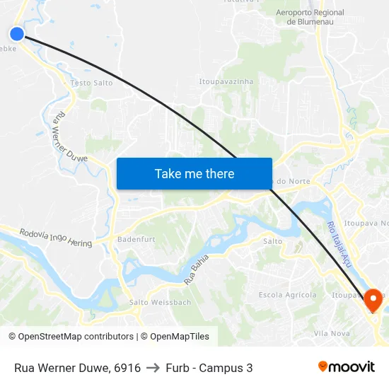 Rua Werner Duwe, 6916 to Furb - Campus 3 map