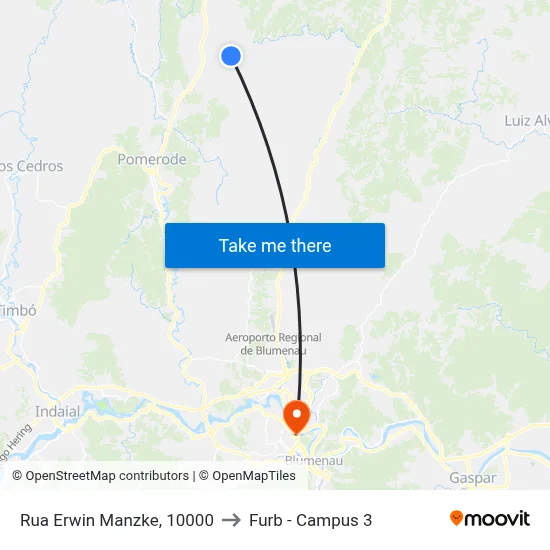 Rua Erwin Manzke, 10000 to Furb - Campus 3 map