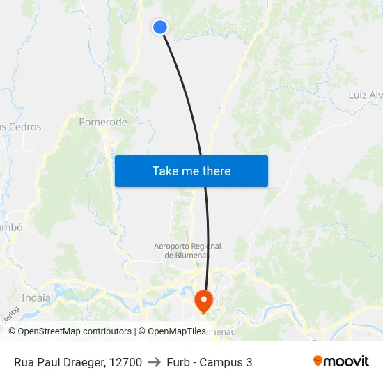 Rua Paul Draeger, 12700 to Furb - Campus 3 map