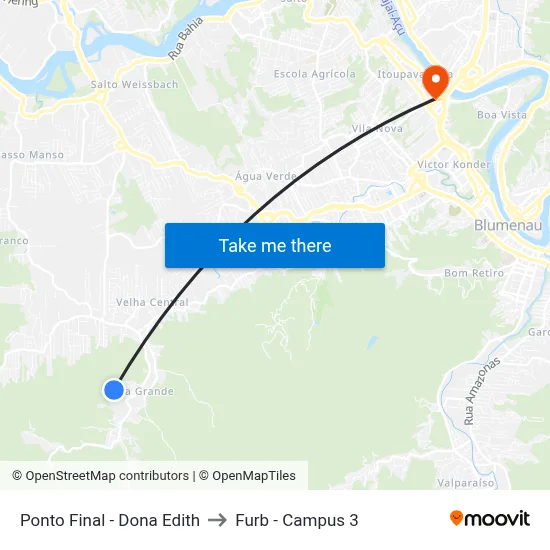 Ponto Final - Dona Edith to Furb - Campus 3 map