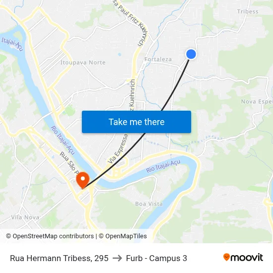 Rua Hermann Tribess, 295 to Furb - Campus 3 map