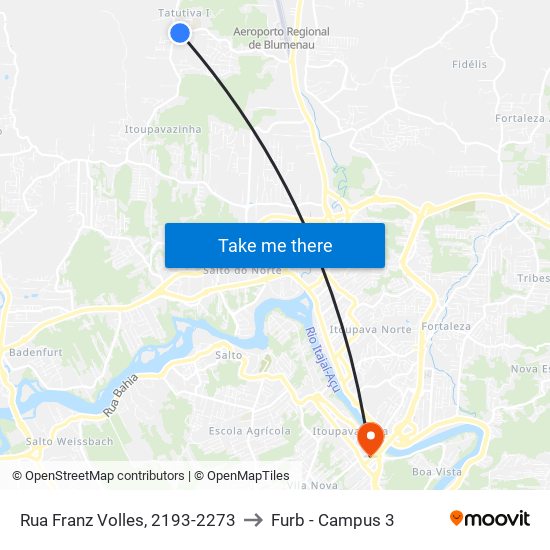 Rua Franz Volles, 2193-2273 to Furb - Campus 3 map