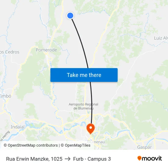 Rua Erwin Manzke, 1025 to Furb - Campus 3 map