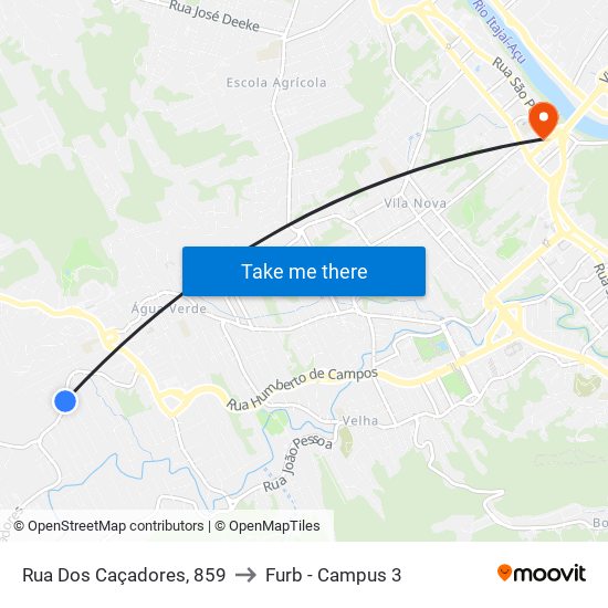 Rua Dos Caçadores, 859 to Furb - Campus 3 map