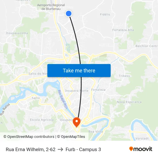 Rua Erna Wilhelm, 2-62 to Furb - Campus 3 map