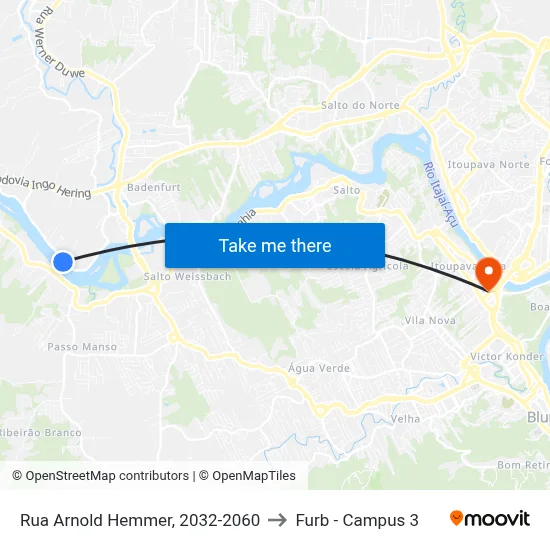 Rua Arnold Hemmer, 2032-2060 to Furb - Campus 3 map