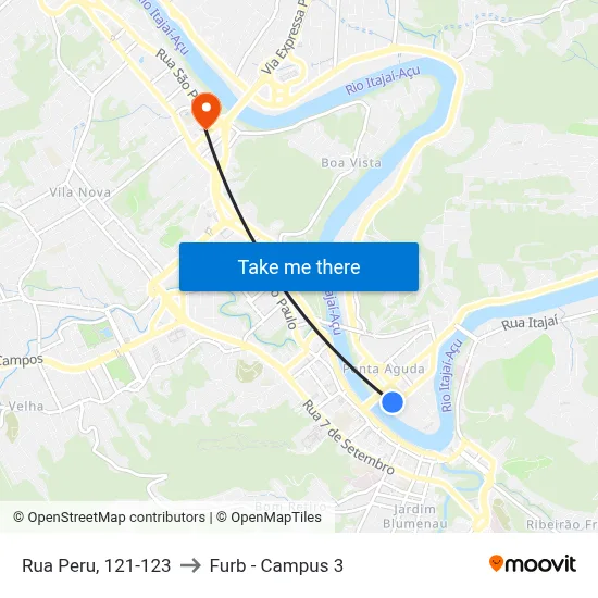 Rua Peru, 121-123 to Furb - Campus 3 map