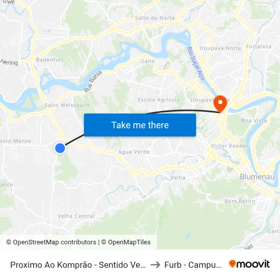 Proximo Ao Komprão - Sentido Velha to Furb - Campus 3 map