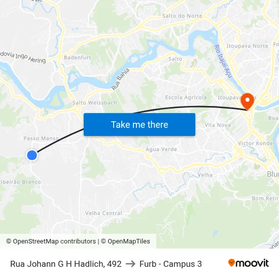 Rua Johann G H Hadlich, 492 to Furb - Campus 3 map
